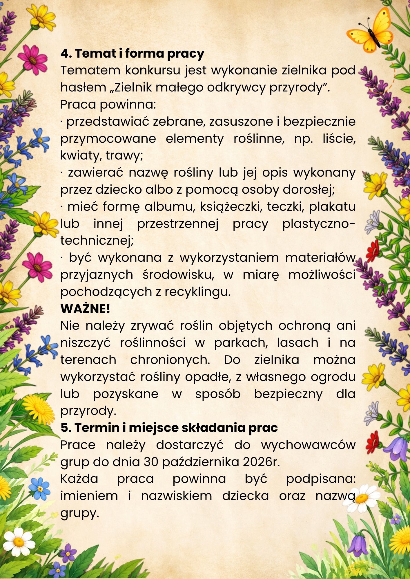Konkurs plastyczno-techniczny "Zielnik małego odkrywcy przyrody"