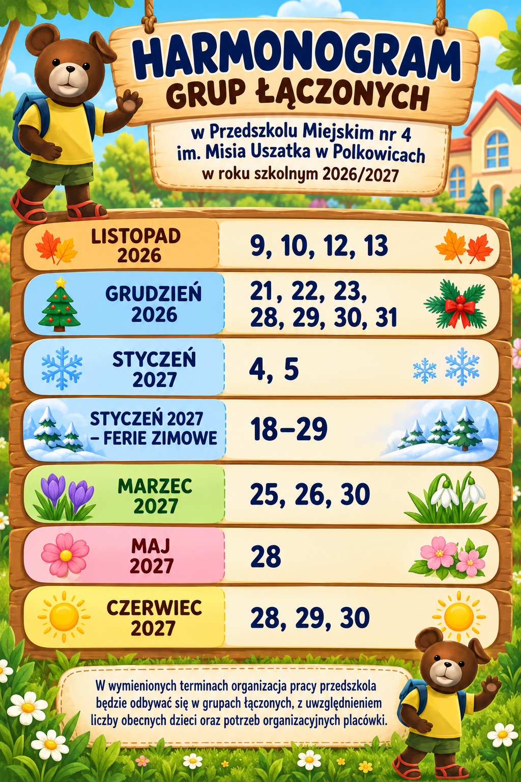 Harmonogram grup łączonych w roku 2026/2027