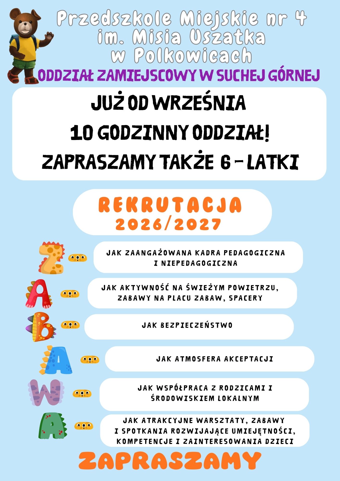 Wiewiórki i Miś Uszatek zapraszają do oddział w Suchej Górnej